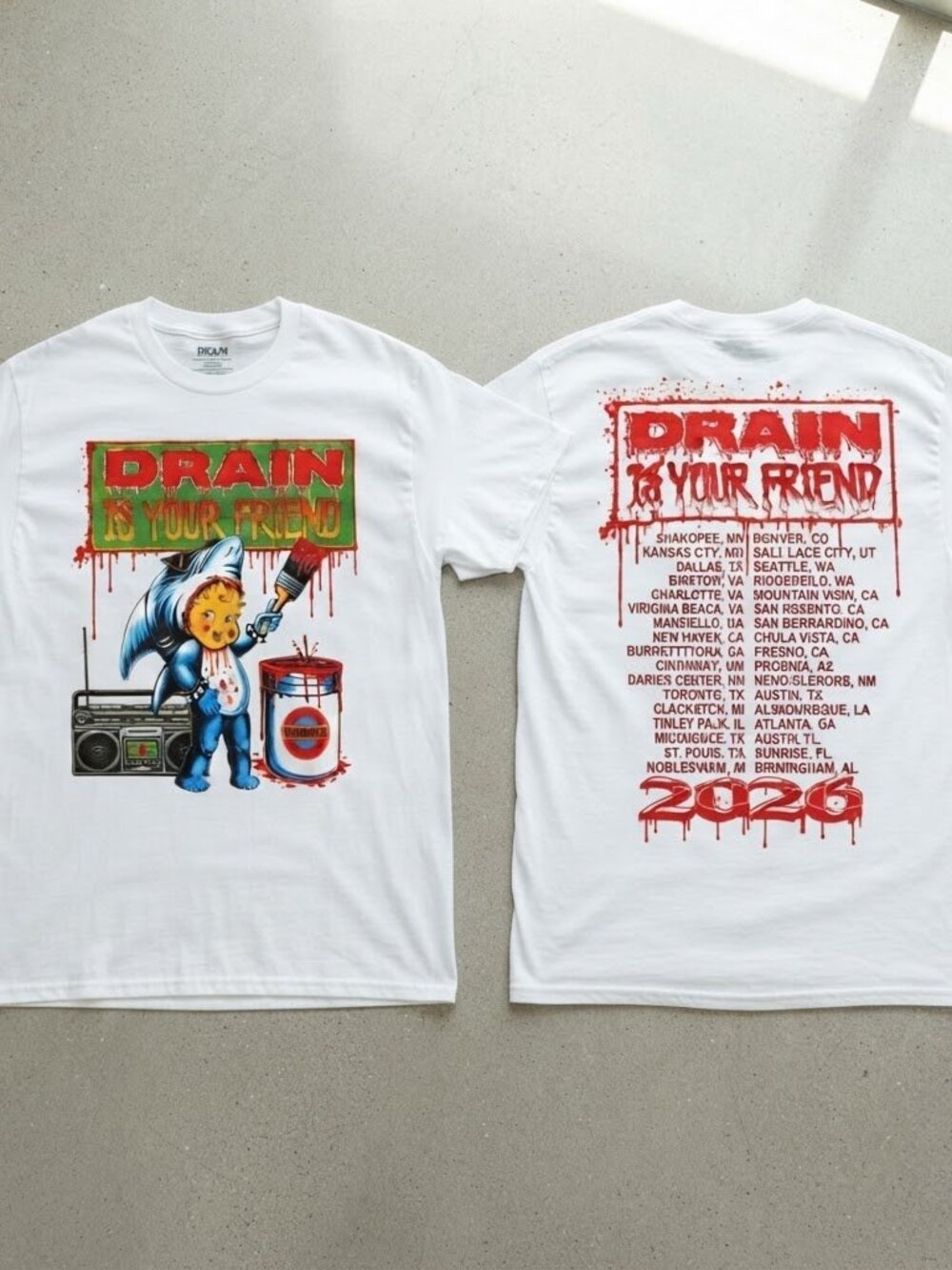 Drain Is Your Friend Tour 2026 White T-Shirt S-4XL
